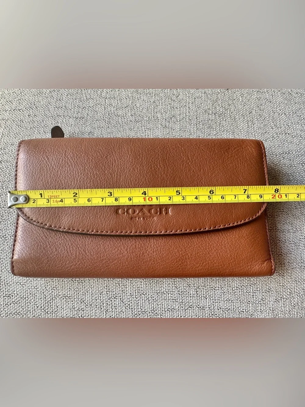 Coach Tri-fold Leather Wallet in Cognac Brown